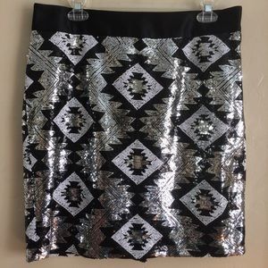 The LIMITED Skirt Silver Black Sequin Aztec Glam Rock Festive Skirt 12